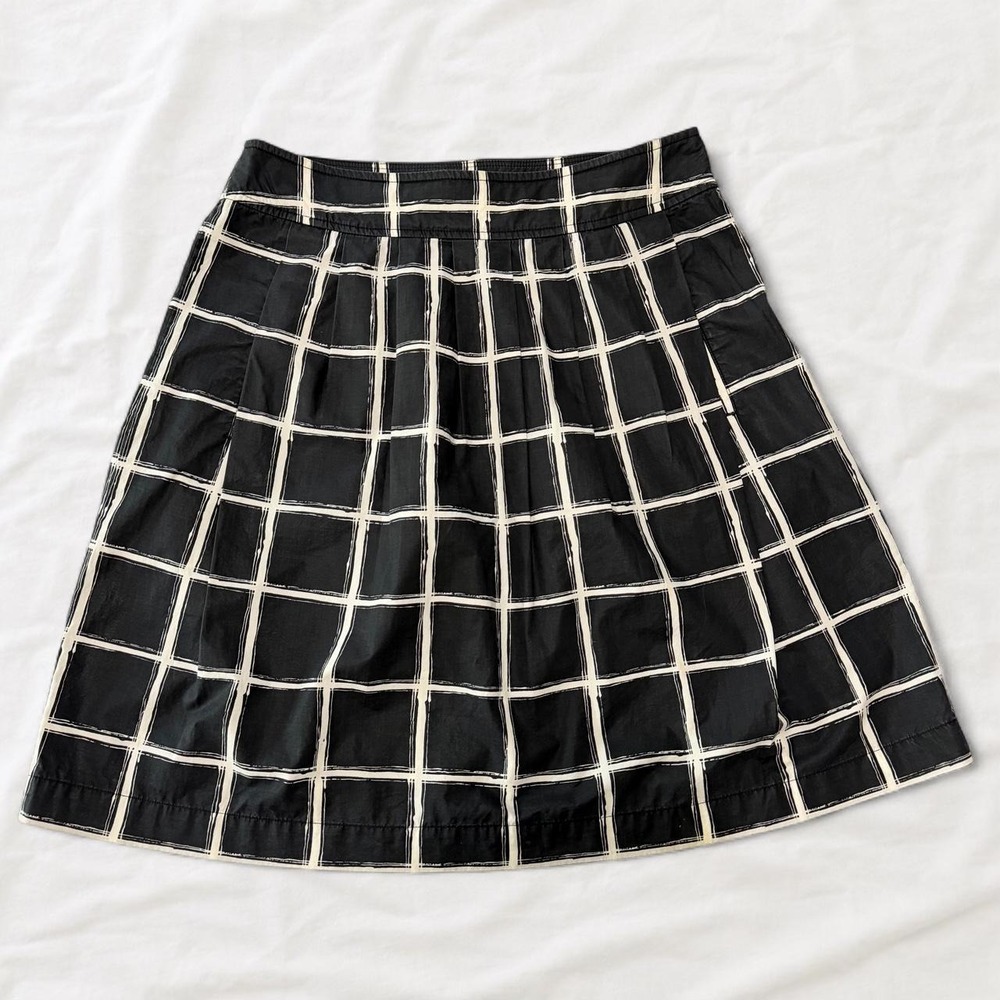 MICHAEL Michael Kors Black Ivory Windowpane Pleated A-Line Skirt Pockets 8